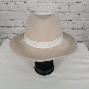 Yestadt Millinery Beige Felt Wide Brim Foldable Packable Lightweight Fedora Hat